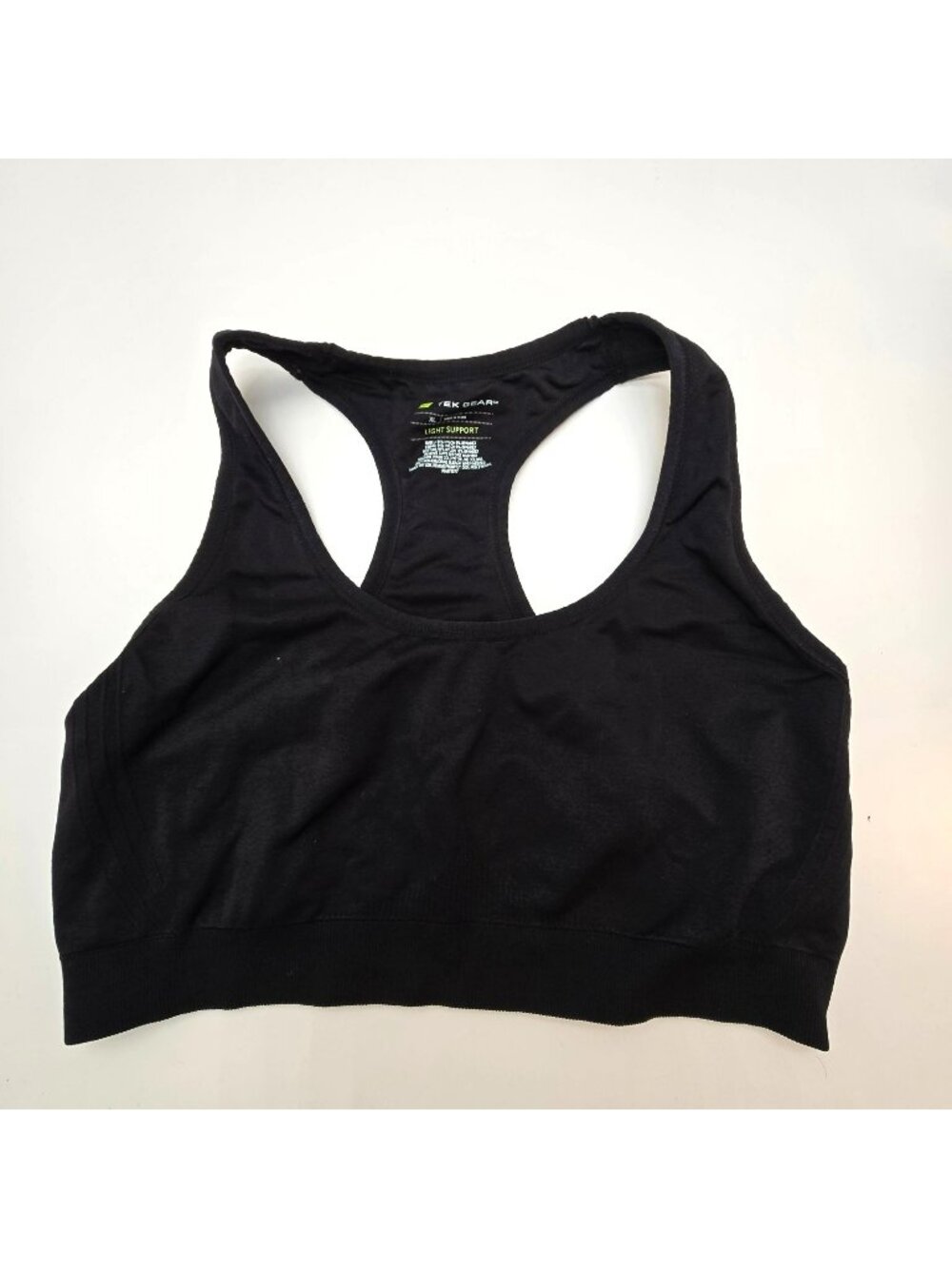 Tek Gear Womens Black Racerback Sports Bra Light Support Size XL JJ4330